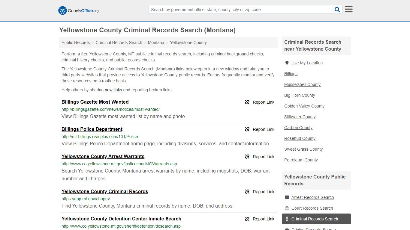 Criminal Records Search - Yellowstone County, MT (Arrests ...